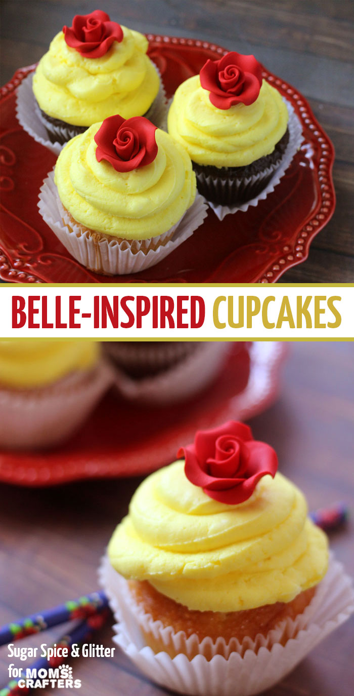 If you're looking for Beauty & The Beast party ideas, why not give these beautiful and easy Belle cupcakes a try. Don't you just love 'em? What a fun food idea!