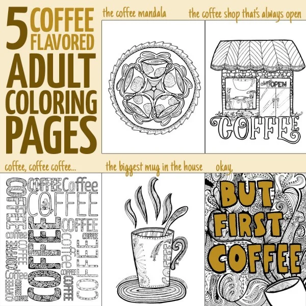 If you love coffee and you love adult colouring, you'll want to grab these printable coloring pages for adults! These coffee themed complex coloring pages are the best way to relax, and even include a coffee mandala!!