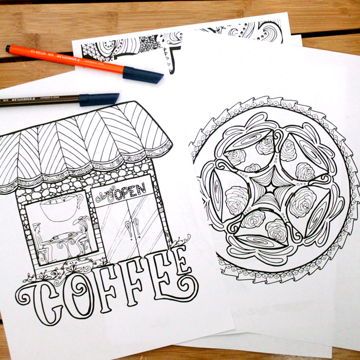 If you love coffee and you love adult colouring, you'll want to grab these printable coloring pages for adults! These coffee themed complex coloring pages are the best way to relax, and even include a coffee mandala!!