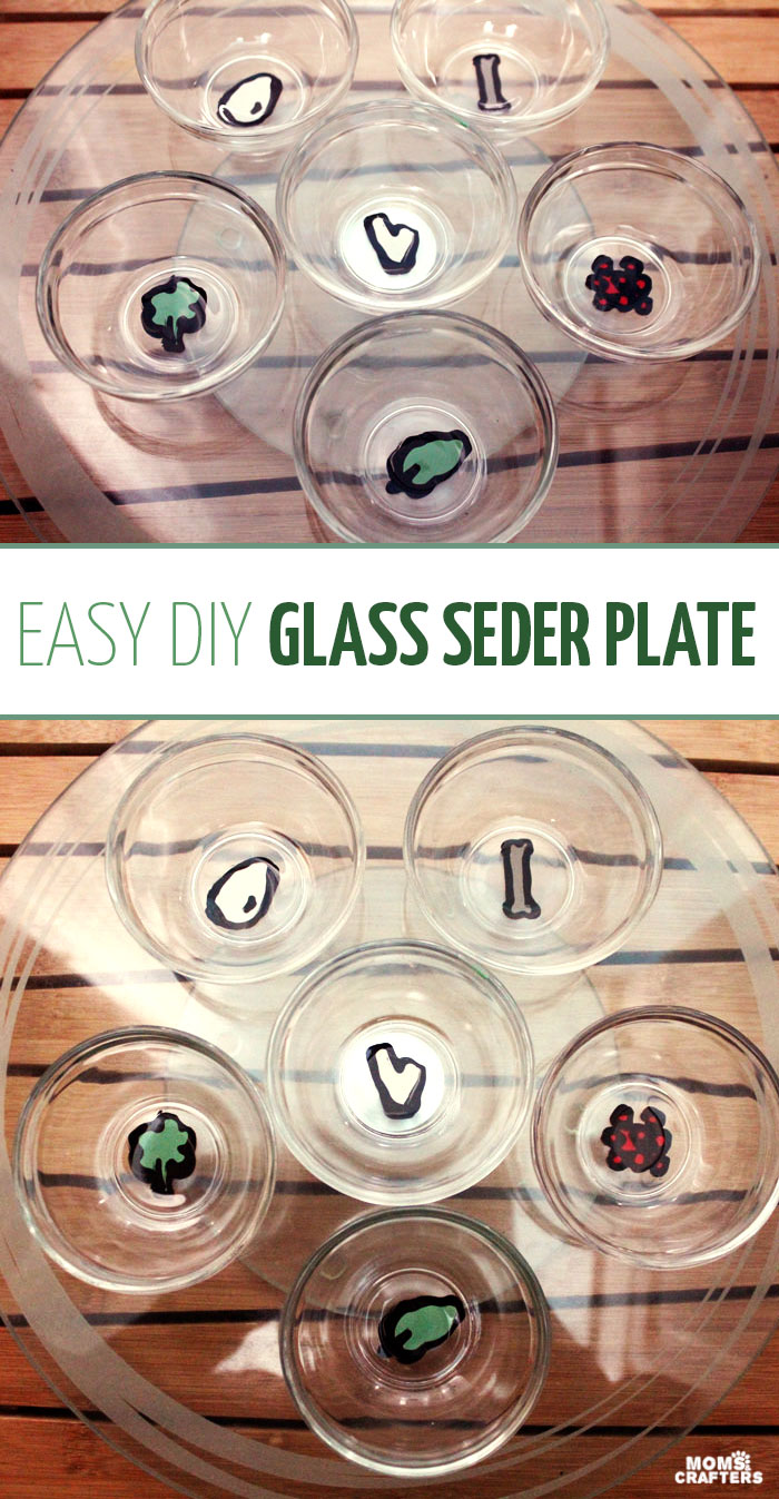 Make an easy DIY seder plate for Passover! This glass "ke'arah" plate is so easy to make and great if you are spending the Jewish holiday of Pesach by guests as it makes a great, portable gift (plus, it's super easy to make!)