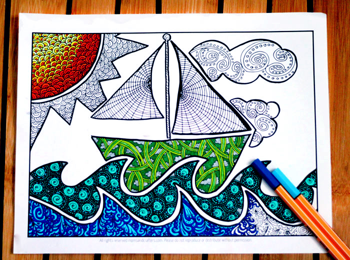 Free Printable Coloring Page for Adults: Doodle boat!