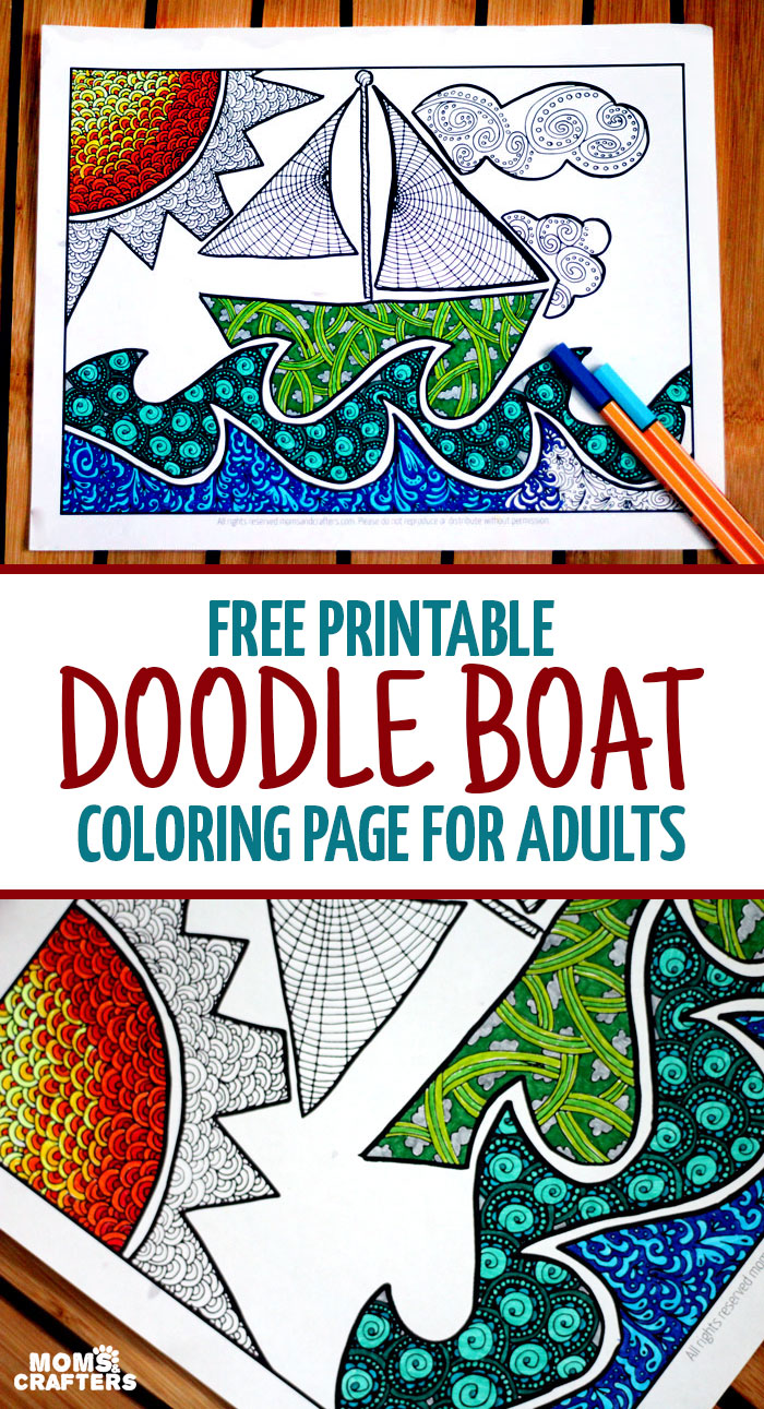 So cute - finally a free printable coloring page for adults that is perfect for my son's bedroom decor! Color in the detailed colouring page and hang in a kids room. This doodle boat themed page is perfect for the summer or even for the playroom