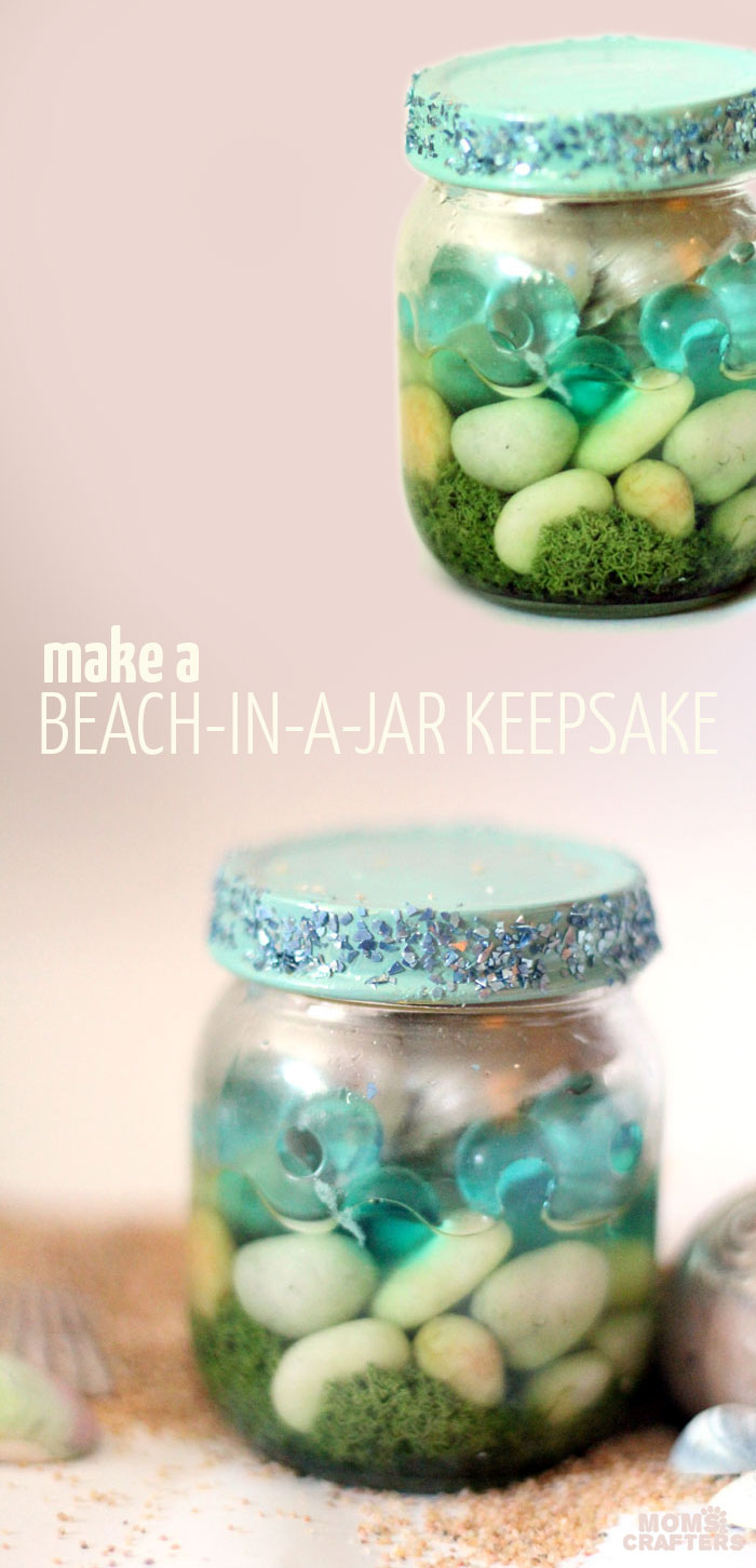 Have a favorite seashell? Make this beautiful beach-in-a-jar seashell keepsake craft to display! It's a great summer sea-inspired centerpiece, or just-for-fun idea for kids, adults, and teens!