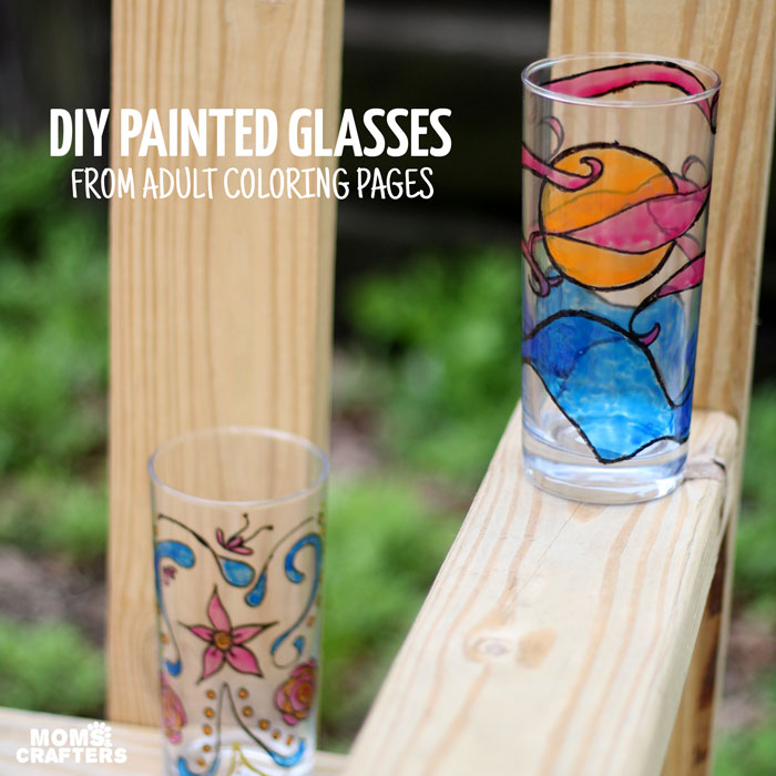 These DIY painted glasses are so cool - made using free printable adult coloring pages! They are an amazing DIY gift - they look beautiful and are dishwasher safe.