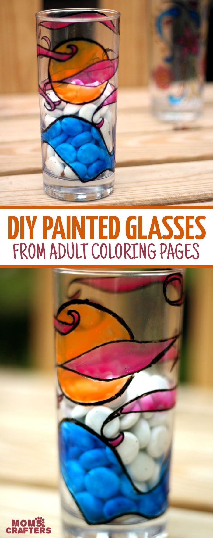 These DIY painted glasses are so cool - made using free printable adult coloring pages! They are an amazing DIY gift - they look beautiful and are dishwasher safe.