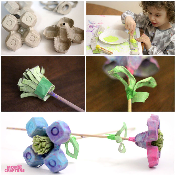 I made these beautiful egg carton flowers as a collaborative craft with my toddler! He had so much fun and is so proud of them! If you're looking for a pretty flower kids craft made fro upcycled materials, this is definitely one to try!