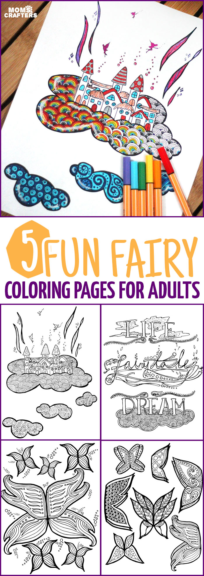 GRAB these beautiful adult coloring pages in a fairy theme! You'll absolutely love this unique take on fairies and find coloring them quite relaxing and mindless - because you deserve a break!