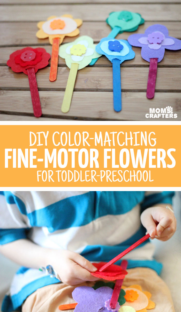 The easiest DIY fine motor toy to make for toddlers and preschoolers! I love these color-matching flowers - a great activity for my toddler to learn and practice colors and fine motor skills at the same time.