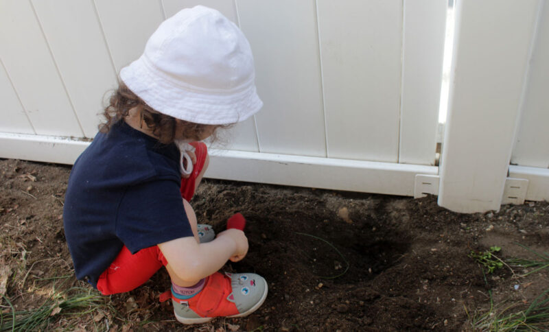 Plant a salad with your toddler - a fun outdoor gardening activity to get those little hands dirty! Plus, it encourages healthy eating, is educational, and is a perfect addition to your repertoire of toddler activities for the Spring or summer!