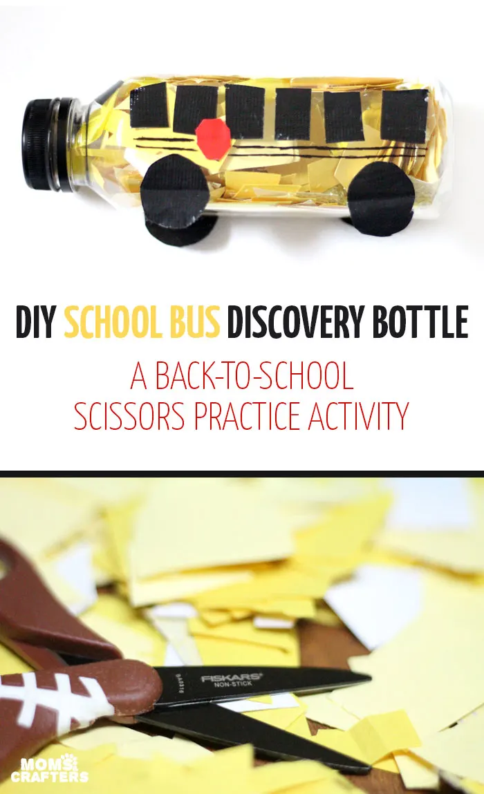 Practice scissor skills in this fun back to school craft to prepare for preschool or kindergarten! This DIY school bus discovery bottle is a cool DIY toy that also doubles as an educational activity for toddlers and preschoolers. 