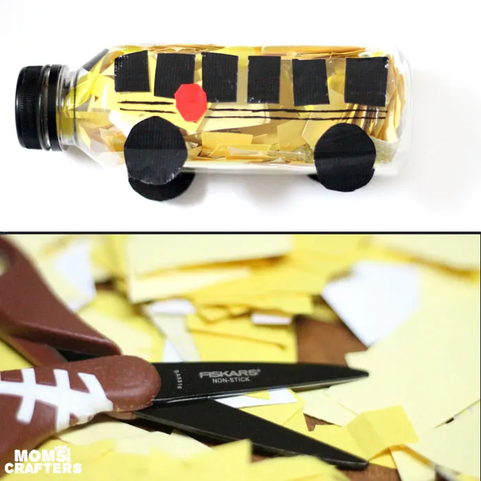 Practice scissor skills in this fun back to school craft to prepare for preschool or kindergarten! This DIY school bus discovery bottle is a cool DIY toy that also doubles as an educational activity for toddlers and preschoolers.