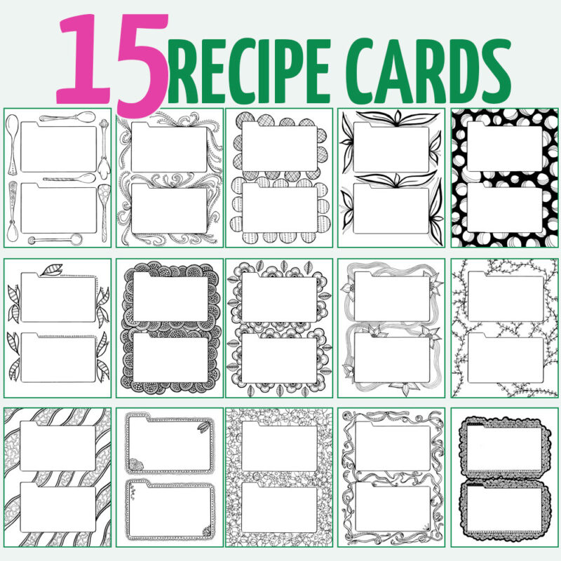 Printable recipe binder coloring pages for adults - so cool! this is such an artful and unique way to organize recipes you get from others.