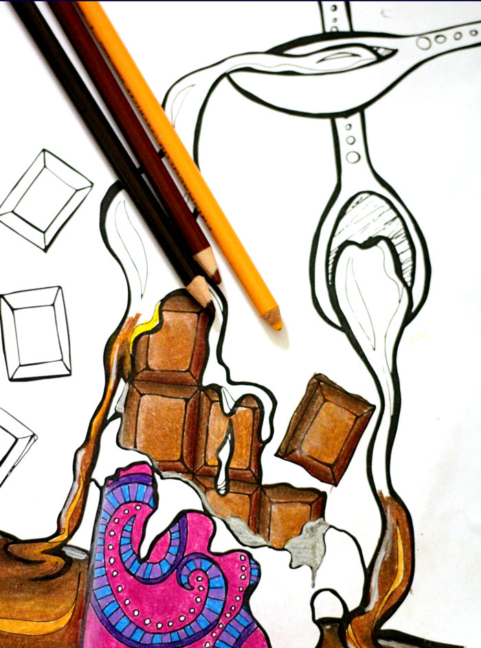 Do you also eat your chocolate with chocolate? Well, I'm dieting now which is why I need to color chocolate instead... Get these fre printable chocolate with chocolate coloring pages for adults to relax and unwind with! They are fun, detailed, complex pages for a fun colouring challenge!