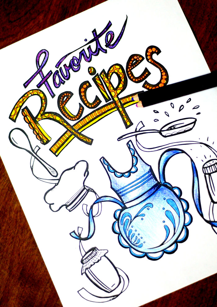 Printable recipe binder coloring pages for adults - so cool! this is such an artful and unique way to organize recipes you get from others.