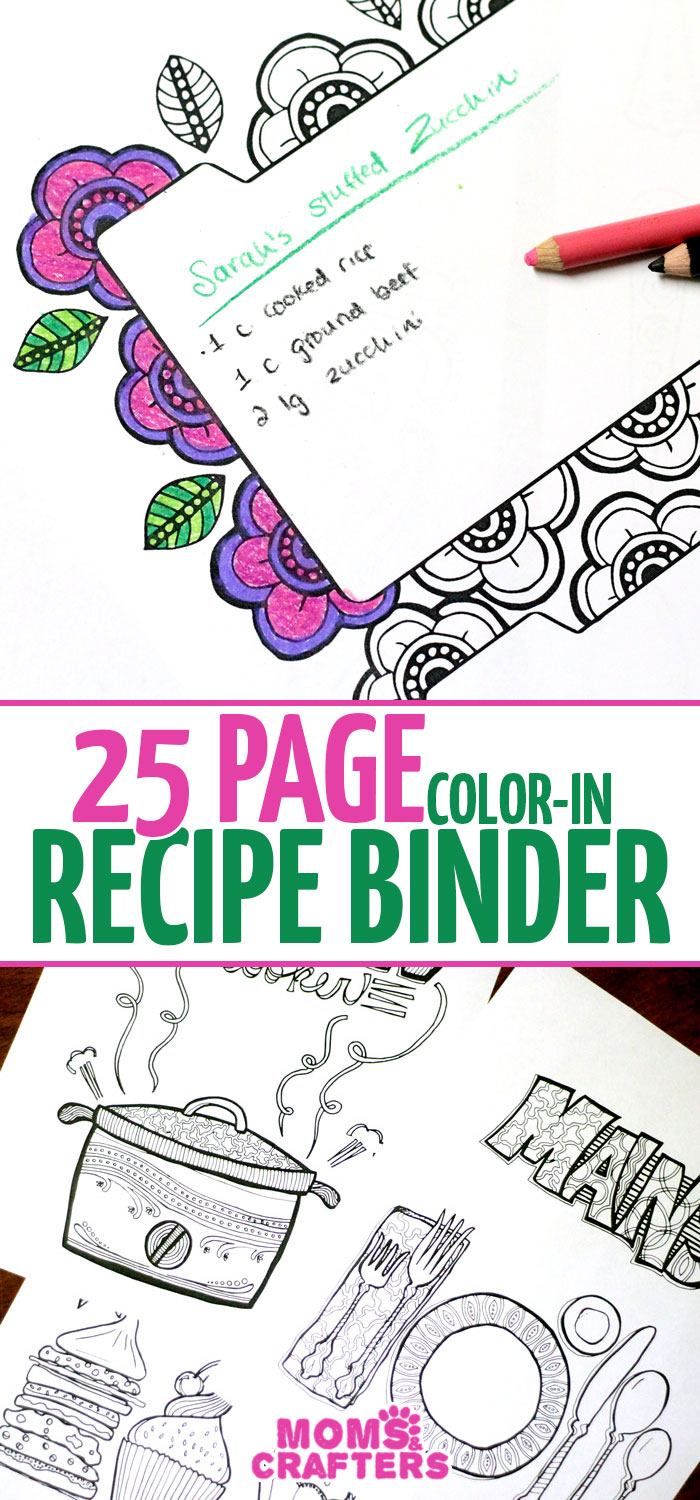 Printable recipe binder coloring pages for adults - so cool! this is such an artful and unique way to organize recipes you get from others.