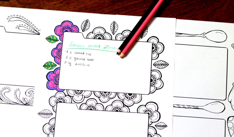 Printable recipe binder coloring pages for adults - so cool! this is such an artful and unique way to organize recipes you get from others.