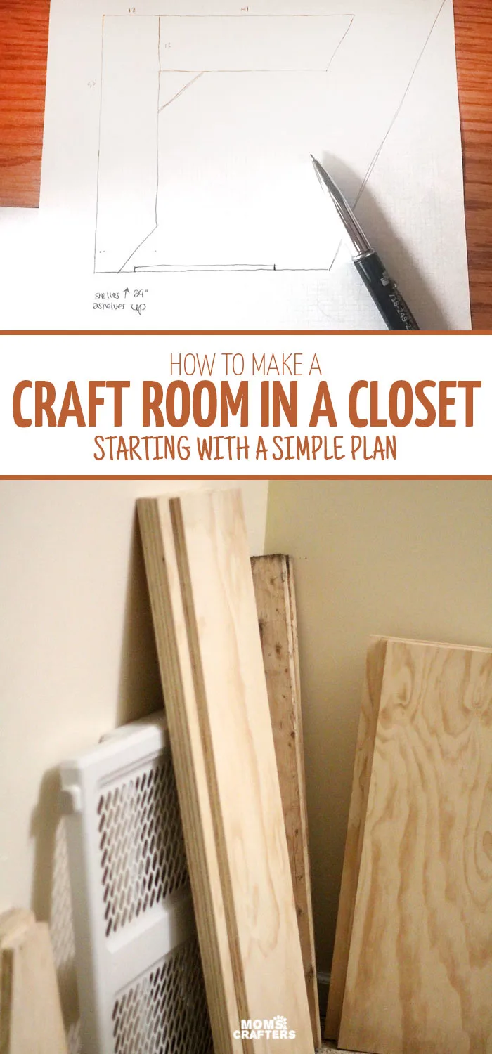 I have no space so turning a big closet into a craft room is a perfect idea! See the planning stages for a budget-friendly craft room in a closet - this is so simple and doable, even if you're not a builder.