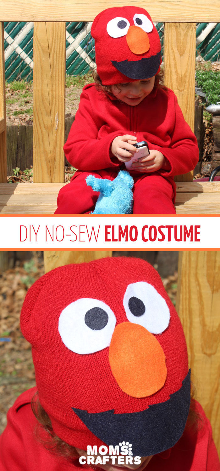 I made this easy DIY Elmo costume for my toddler in minutes! It's a simple, frugal, easy costume idea for toddlers or preschoolers who love Sesame Street and is a no-sew solution for moms who need to do things quickly. Perfect for Halloween or Purim.