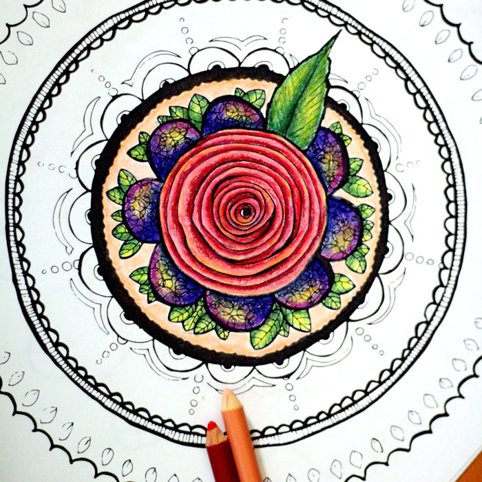 Grab these 5 cool printable mandala coloring pages for adults - floral, petals, rosette, buttons and fabric, and a mandala coffee mug!