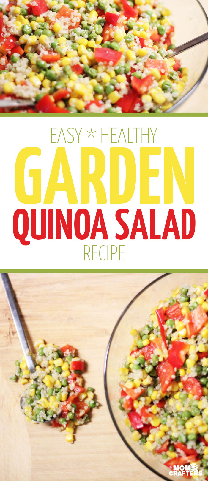 I love keeping a bowl of this easy and healthy garden quinoa salad recipe in the fridge! It's a great no-heat full meal with protein and vegetables - plus it's so colorful and pretty! Perfect for breastfeeding moms (I keep it handy while nursing)