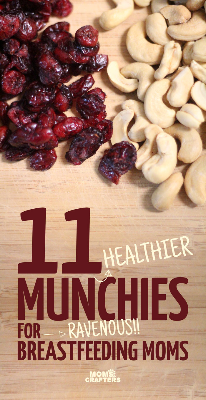 Are you a ravenous breastfeeding mama, who's trying to still be healthy? I'm with you! Here's a list of 11 healthier snacks for breastfeeding moms who don't want to give in to the munchies... but need to.