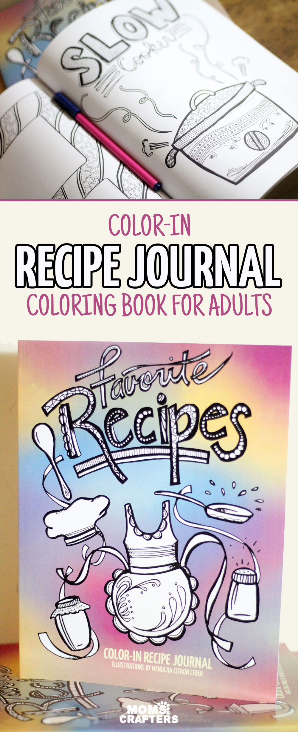 Wow, this is brilliant - a color-in recipe journal! I love this idea to preserve your favorite recipes in a beautiful keepsake journal. It's also a great bridal shower game or activity and an amazing gift for someone who likes to color or cook. It's one of my favorite coloring books for adults.