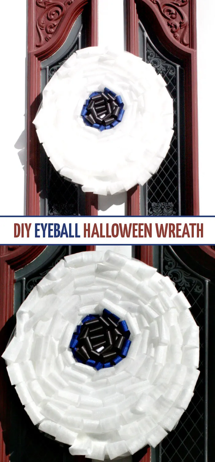 Why should Halloween decor be only spooky? Make this fun and friendly DIY eyeball ribbon wreath - a cute and frienly Halloween decor idea and craft that can involve the kids too!