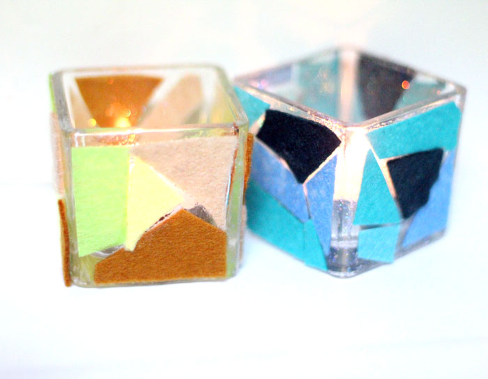 Make these beautiful DIY felt mosaic votive holders using up your felt scraps that you really should have thrown out. It's a perfect craft idea for your holiday table, to add art to your home via candles, or for any day!