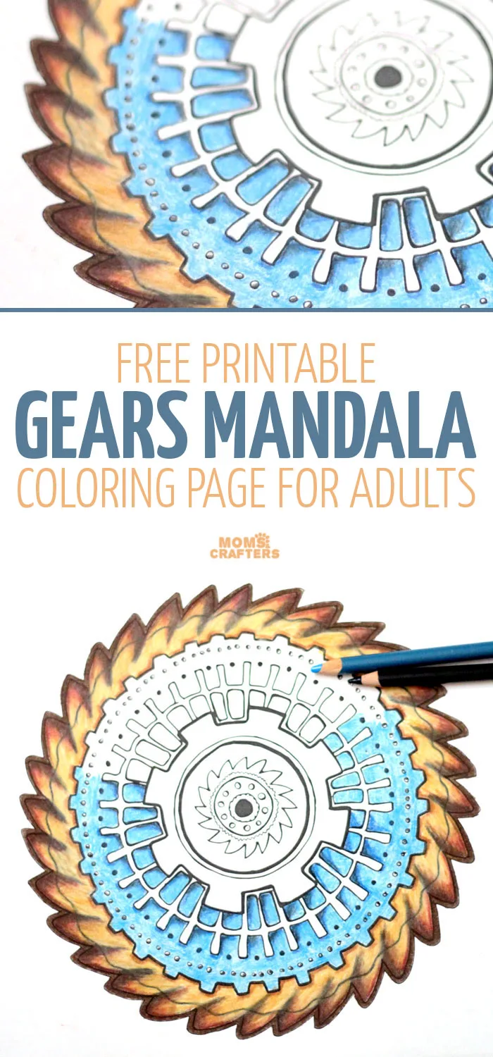 Grab this free printable gears mandala coloring page for adults - and learn how I find the time to color as a busy mom! You'll love these time-saving parenting tips that give you the chance to do the things you like, relax, and take care of yourself!