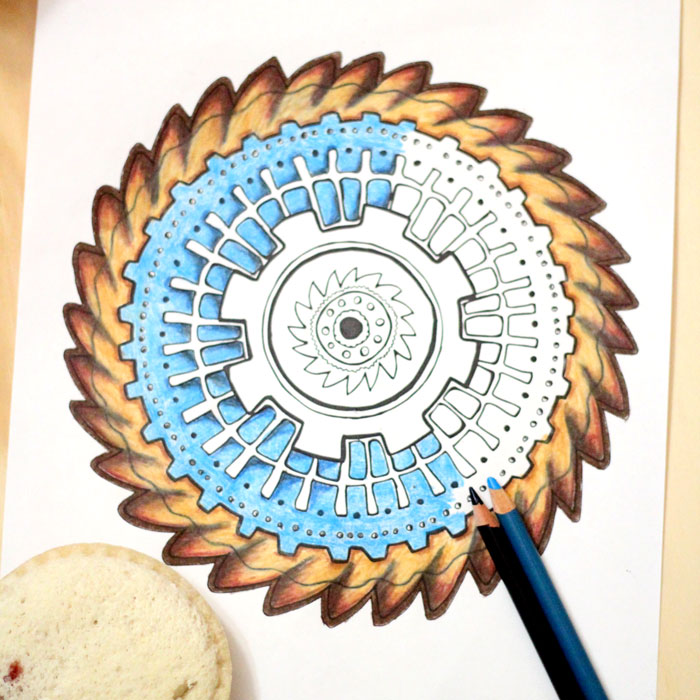 Grab this free printable gears mandala coloring page for adults - and learn how I find the time to color as a busy mom! You'll love these time-saving parenting tips that give you the chance to do the things you like, relax, and take care of yourself!