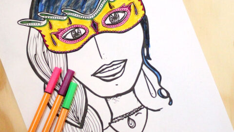Girl in Mask: Halloween Coloring Page for Adults