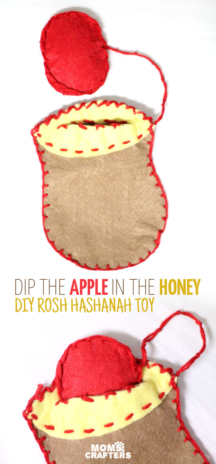 I love this DIY felt rosh hashanah toy based on the tradition of dipping the apple in the honey on the Jewish High Holidays! Make this DIY fine motor toy for toddlers in honor of the Jewish new year.