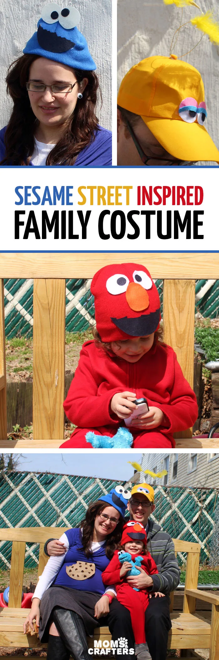 Family costumes are so much fun and this Sesame Street inspired family costume idea is so easy too! These DIY no sew costumes were quick and easy to throw togethe and perfect for toddlers or for a family to dress up together on Halloween or Purim.