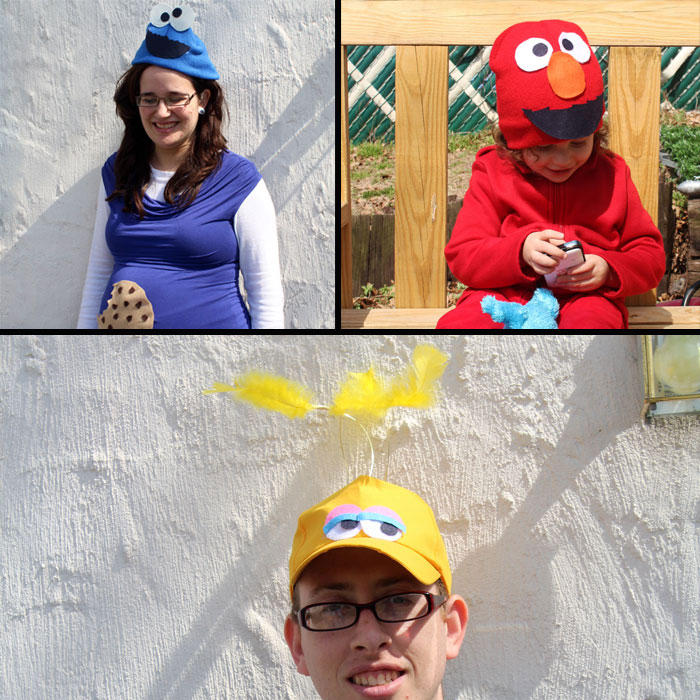 Family costumes are so much fun and this Sesame Street inspired family costume idea is so easy too! These DIY no sew costumes were quick and easy to throw togethe and perfect for toddlers or for a family to dress up together on Halloween or Purim.