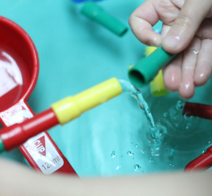 Check out this cool pipes and water play for toddlers activity - a fun sensory soup activity for toddler but also perfect for preschool and young kids! It incorpirates some engineering, problems solving, fine motor skills, plus some plain old silly fun!