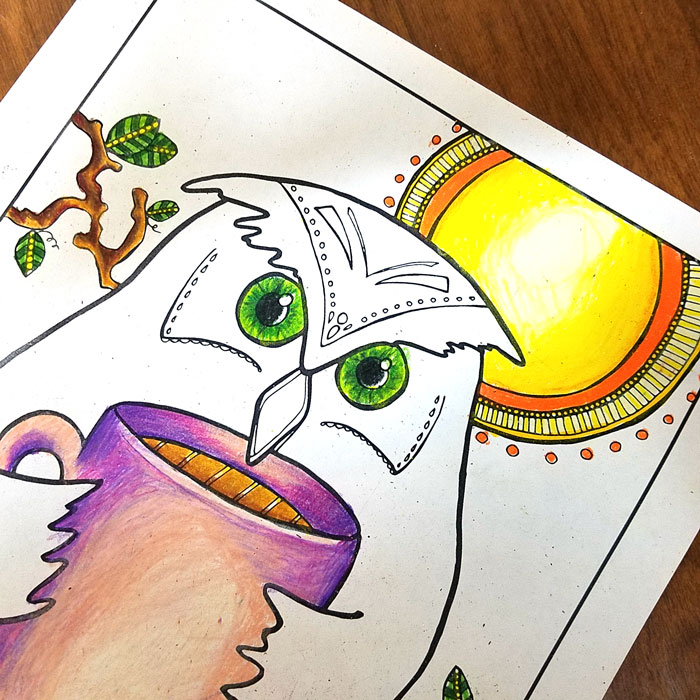 Get this FREE printable coloring page for adults - it's a quirky and unique owl coloring page! "The night owl's dirty little secret" is that cup of coffee he's holding.. This colouring page for grown-ups blends two of my favorite thems: owls and coffee adult coloring pages! At the bottom you'll find links for 4 more free adult coloring pages.