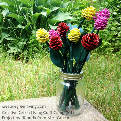 outdoor-kids-craft-how-to-make-pinecone-roses-creative-green-living-craft-camp-2013-project-by-rhonda-from-mrs-greene-complete