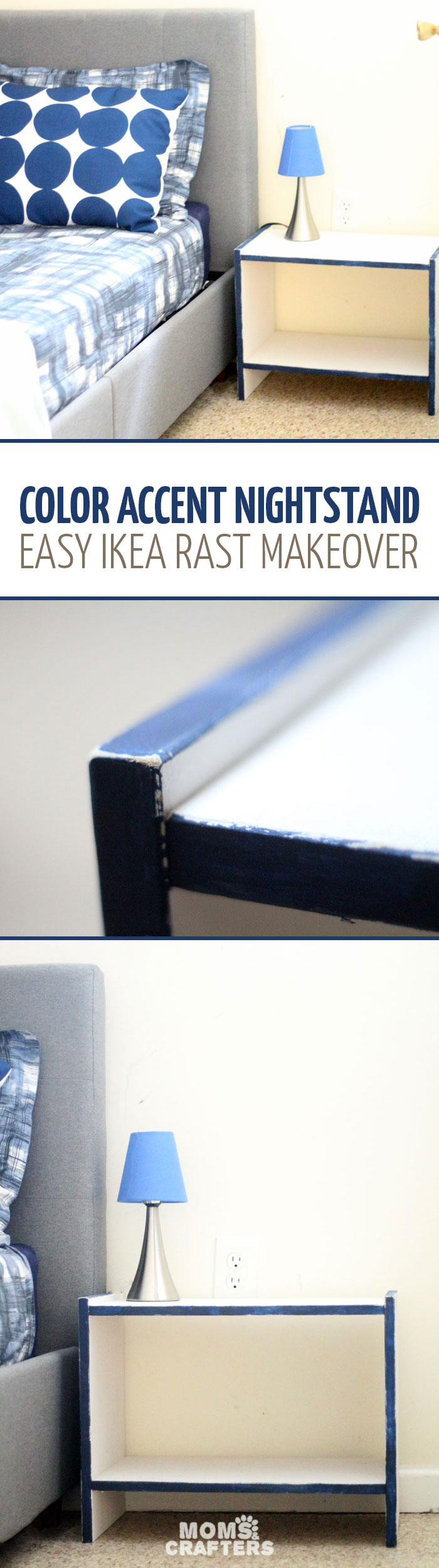 This IKEA RAST night stand makeover is so easy! The DIY color accent nightstand really pulls together the entire bedroom - which was remade on a shoestring. You'll love these budget-friendly bedroomd decor ideas and this easy IKEA RAST hack that can be done during naptime.