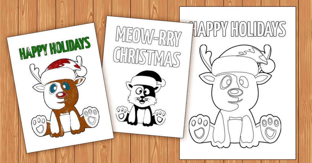 Free printable color-in holiday cards for kids - these christmas cards are so cute! Great ideas for kid-made cards without the mess, to involve kids in the holidays.