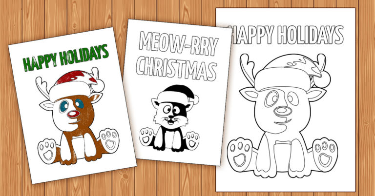 Free Printable Color-in Holiday Cards for Kids