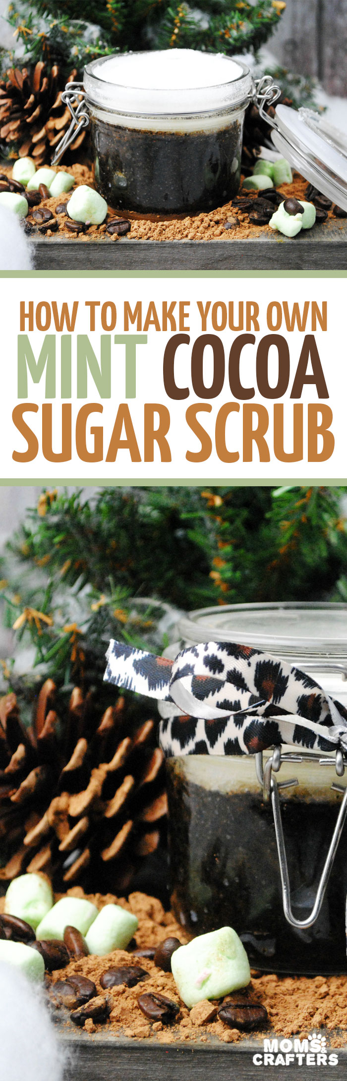 DIY scrubs and beauty products make great homemade gift ideas! This mint cocoa sugar scrub recipe is easy to prepare in large batches and a wonderful way to make your own presents. 