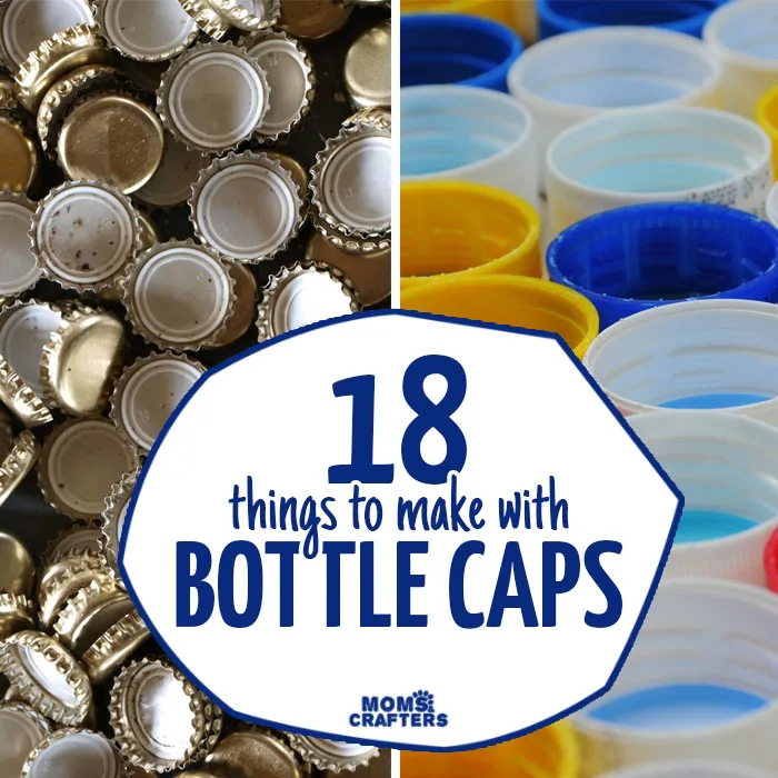 I love these recycled bottle cap crafts and DIY ideas! I love to collect beer bottle caps AND plastic soda bottle caps, and then making crafts for kids, seasonal crafts, art projects, diy toys, magnets and more with them.