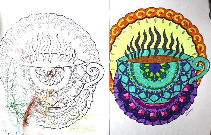 If you love coffee coloring pages for adults, you're going to go nuts over this pack of 25 - plus bonus coffee date invites! It includes coffee mandala colouring pages for grown-ups, owls, still-life, and more all in a coffee theme! click to find out more.