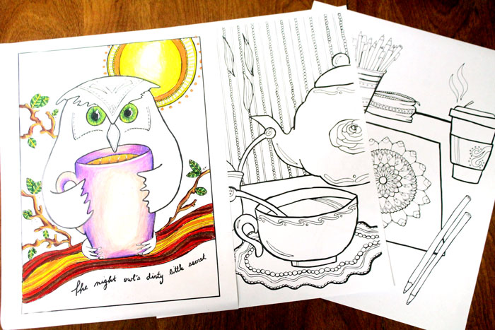 If you love coffee coloring pages for adults, you're going to go nuts over this pack of 25 - plus bonus coffee date invites! It includes coffee mandala colouring pages for grown-ups, owls, still-life, and more all in a coffee theme! click to find out more.