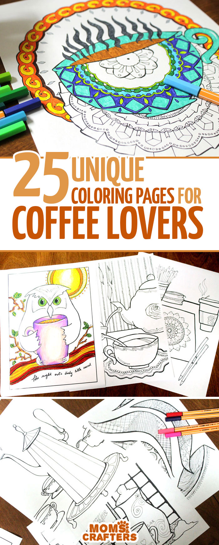 If you love coffee coloring pages for adults, you're going to go nuts over this pack of 25 - plus bonus coffee date invites! It includes coffee mandala colouring pages for grown-ups, owls, still-life, and more all in a coffee theme! click to find out more.