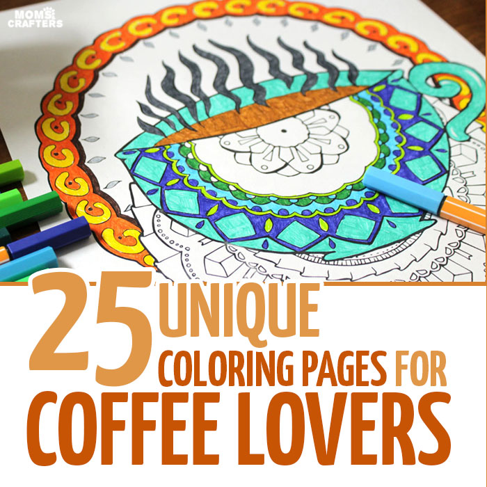 If you love coffee coloring pages for adults, you're going to go nuts over this pack of 25 - plus bonus coffee date invites! It includes coffee mandala colouring pages for grown-ups, owls, still-life, and more all in a coffee theme! click to find out more.