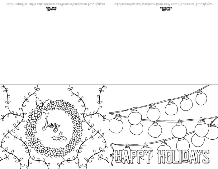 click on the image to download these free printable holiday cards adult coloring pages! You have two designs for christmas and two for hanukkah / chanukah so that you have a beautiful DIY card for whichever holidays your close ones celebrate.
