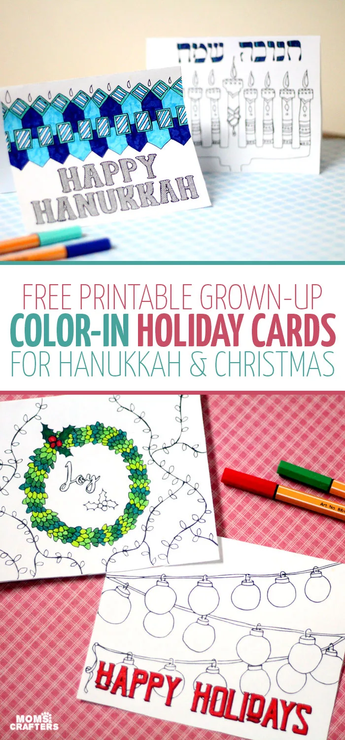 Free Printable Holiday Cards Adult Coloring Pages Hanukkah Christmas