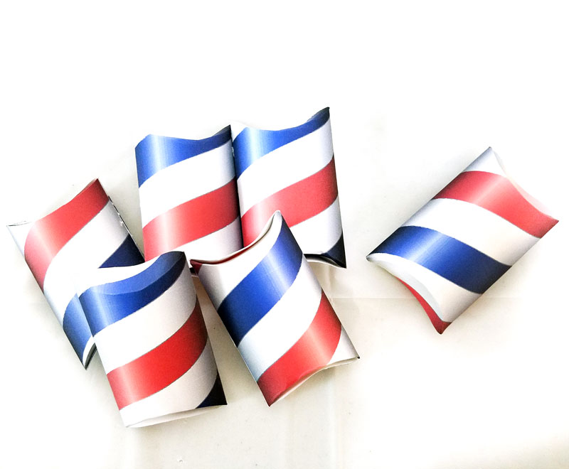 If you're throwing a barber shop themed or haircut party, or even a mustache bash, you may want to check out these free printable barber shop treat boxes - you can just print these favor boxes and they are easy to assemble and fill with inexpensive candy or favors. The fun red white and blue pillow boxes are also patriotic and great for Independence Day