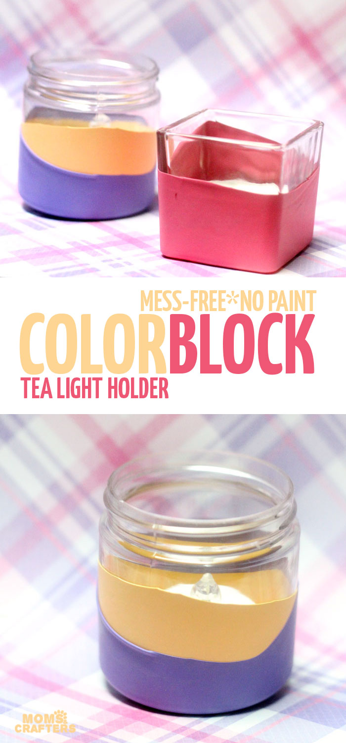 Make this ridiculously easy color block candle holder in minutes - super quick craft idea that anyone can make, perfect for decor at parties, new year's eve, or any celebration.